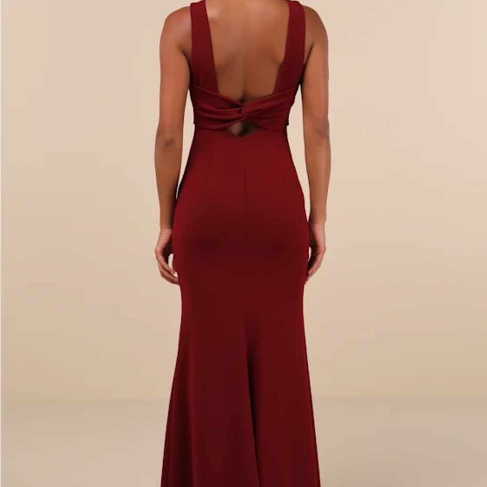 Lulu's Love In Your Eyes Wine Red Knotted Mermaid Maxi Dress Burgundy - Picture 2 of 4